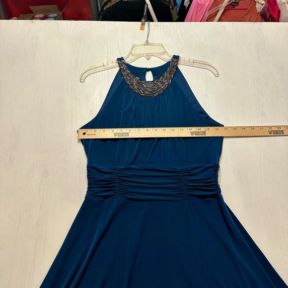 London Times Blue Beaded Halter Cocktail Dress Women’s Sz 10 - Picture 3 of 9